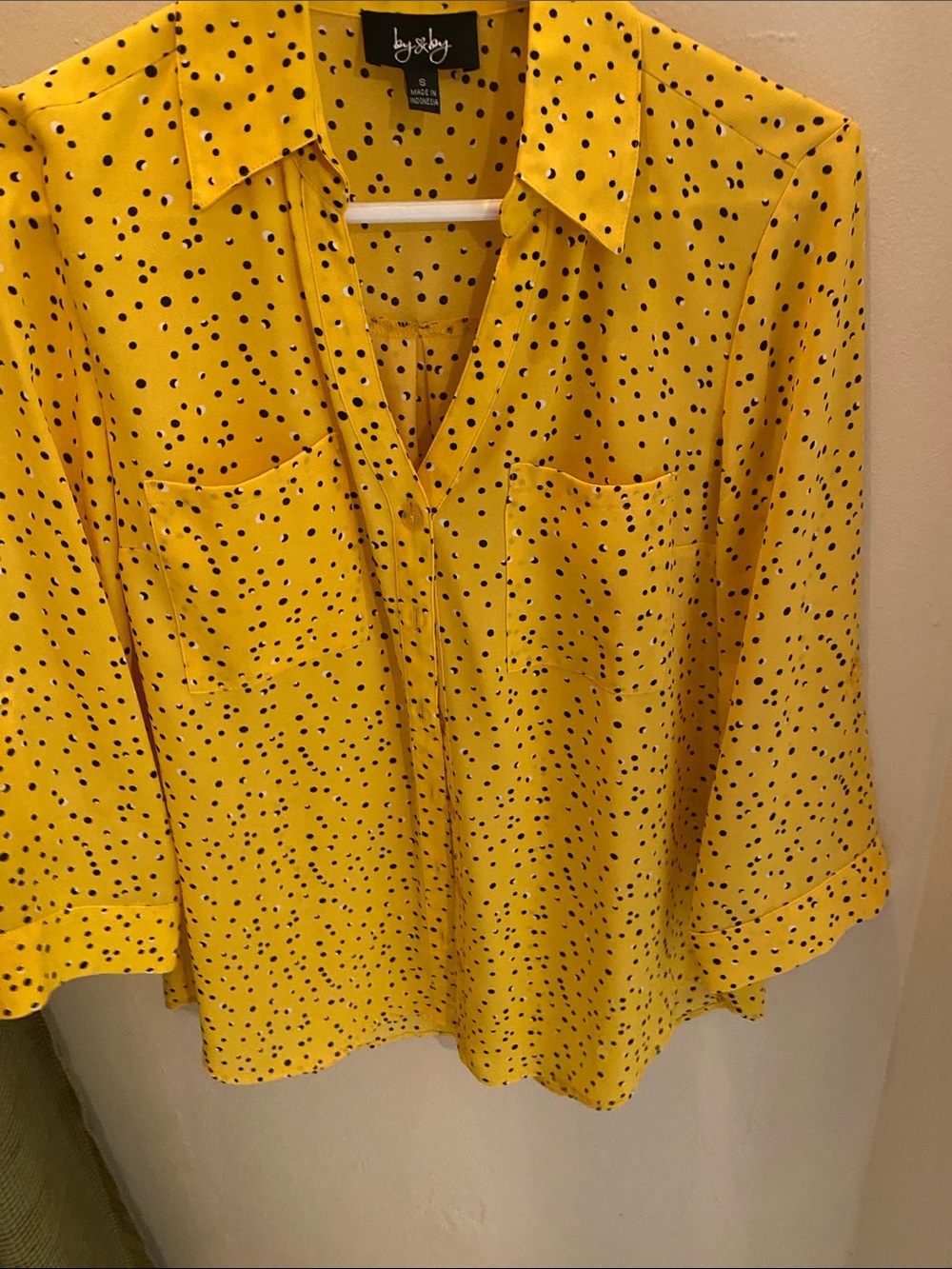 Lush Yellow Polka Dot Split-Neck Button-Front Blouse